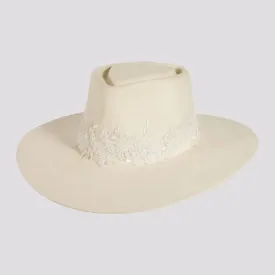 Pearl | Womens Wool Felt Ivory Western Fedora Hat with Pearl Applique