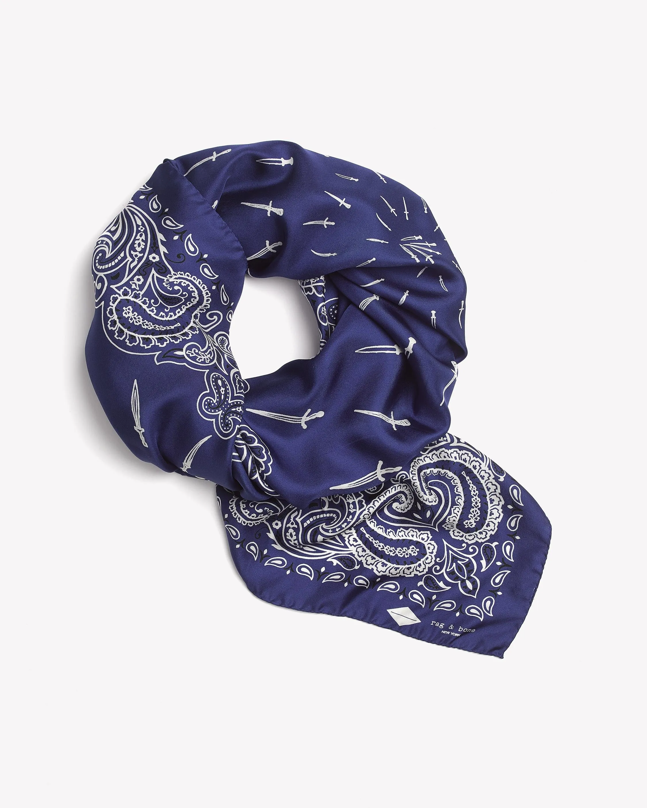 Rag & Bone - Bandana Print Dagger Scarf in Navy Multi