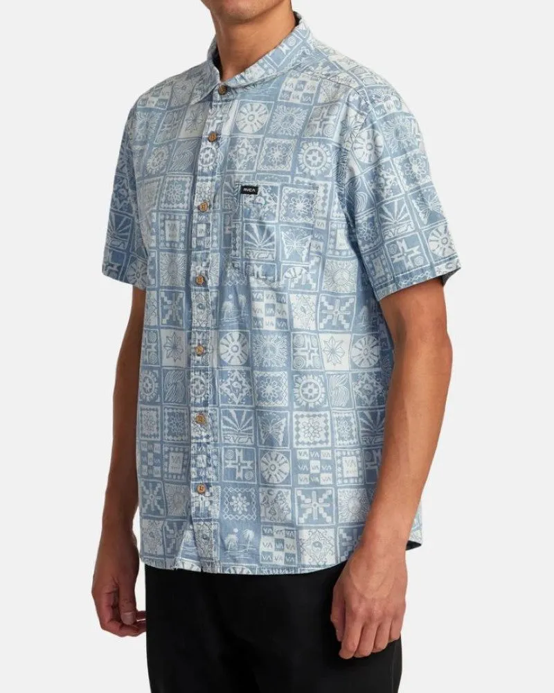 RVCA Mens Frame Chambray Short Sleeve Button Down Shirt