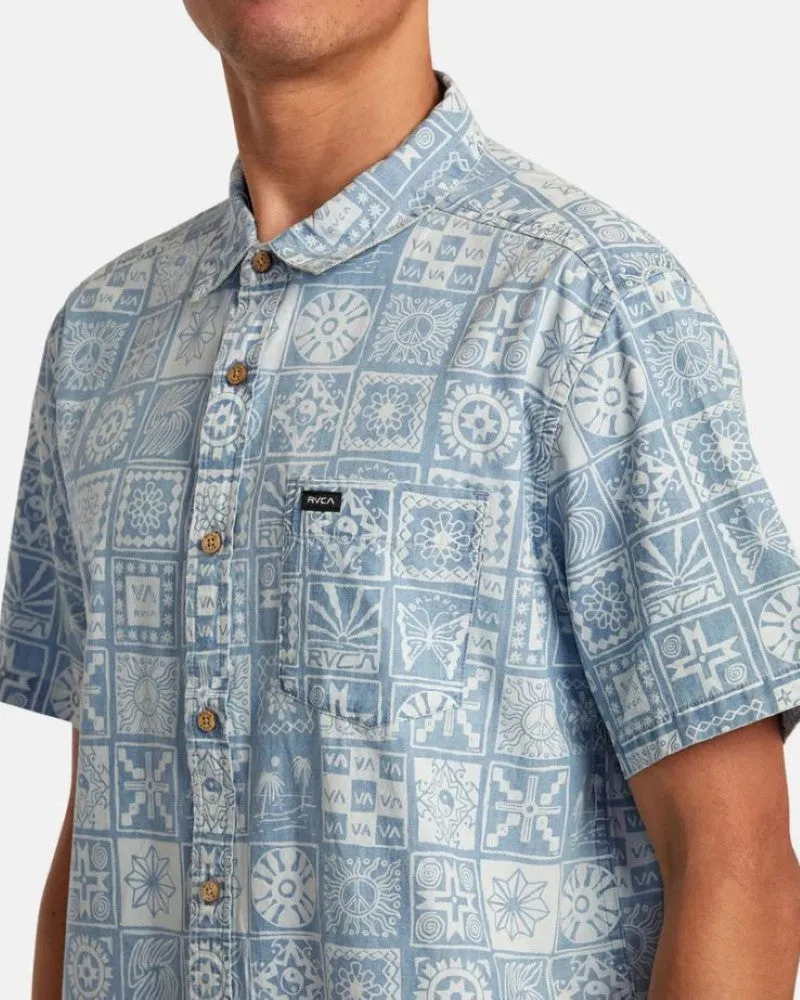 RVCA Mens Frame Chambray Short Sleeve Button Down Shirt