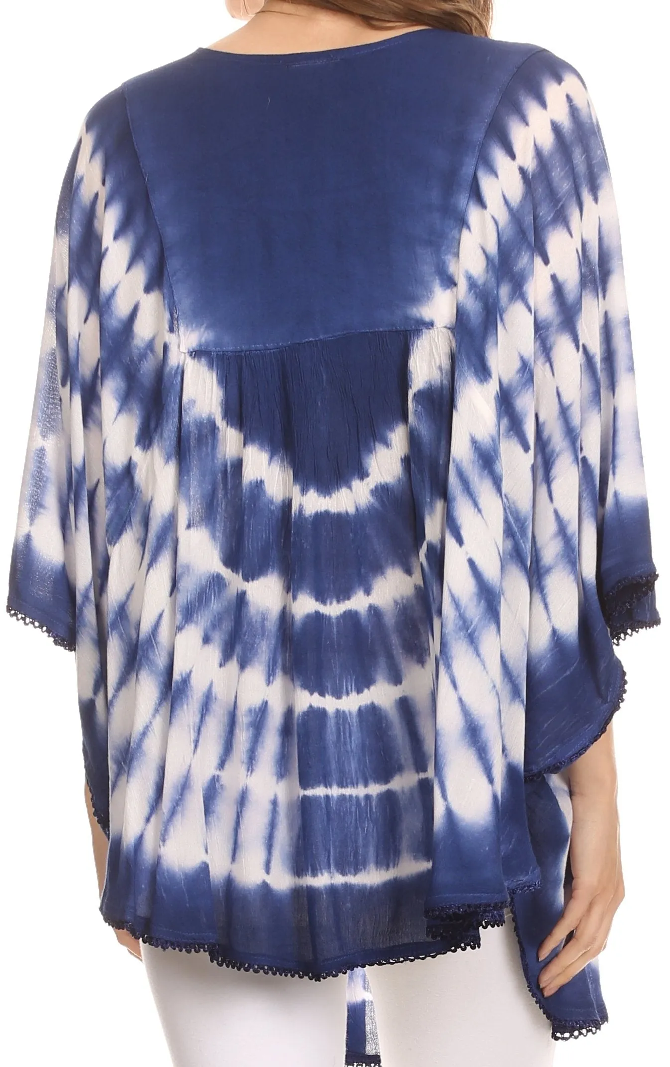 Sakkas Alannis Tie Dye Circle Poncho Top With With Wide Scoop Neck And Embroidery