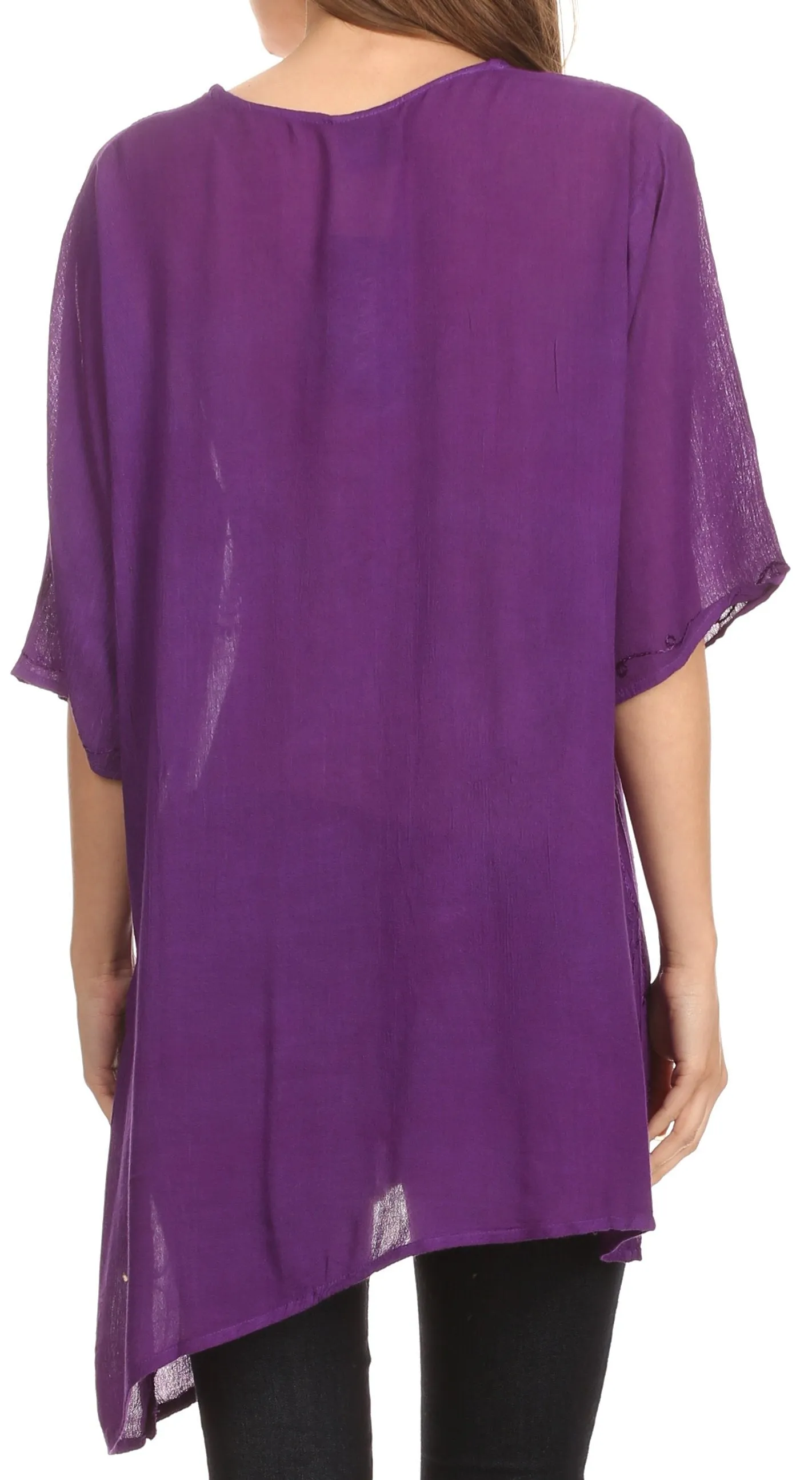 Sakkas Danta Lightweight Embroidered Asymmetrical Blouse With Mid Length Sleeve