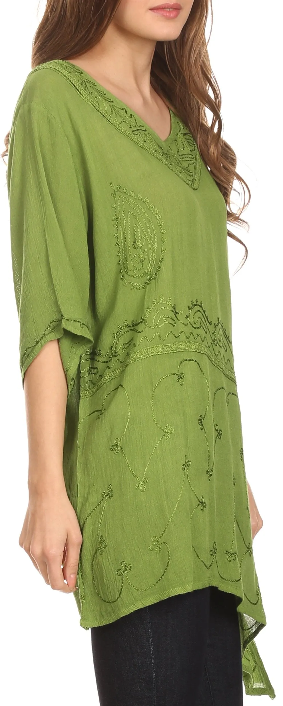 Sakkas Danta Lightweight Embroidered Asymmetrical Blouse With Mid Length Sleeve