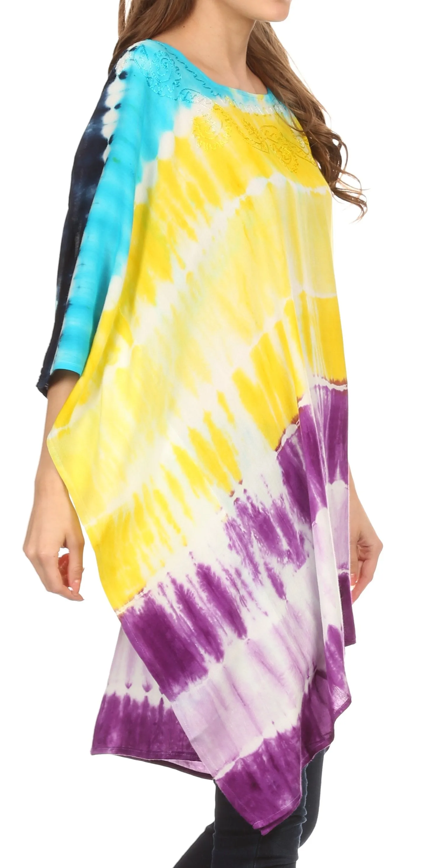 Sakkas Kalinda Embroidered Tie Dye Loose Fit Caftan Poncho Tunic Top / Cover-Up