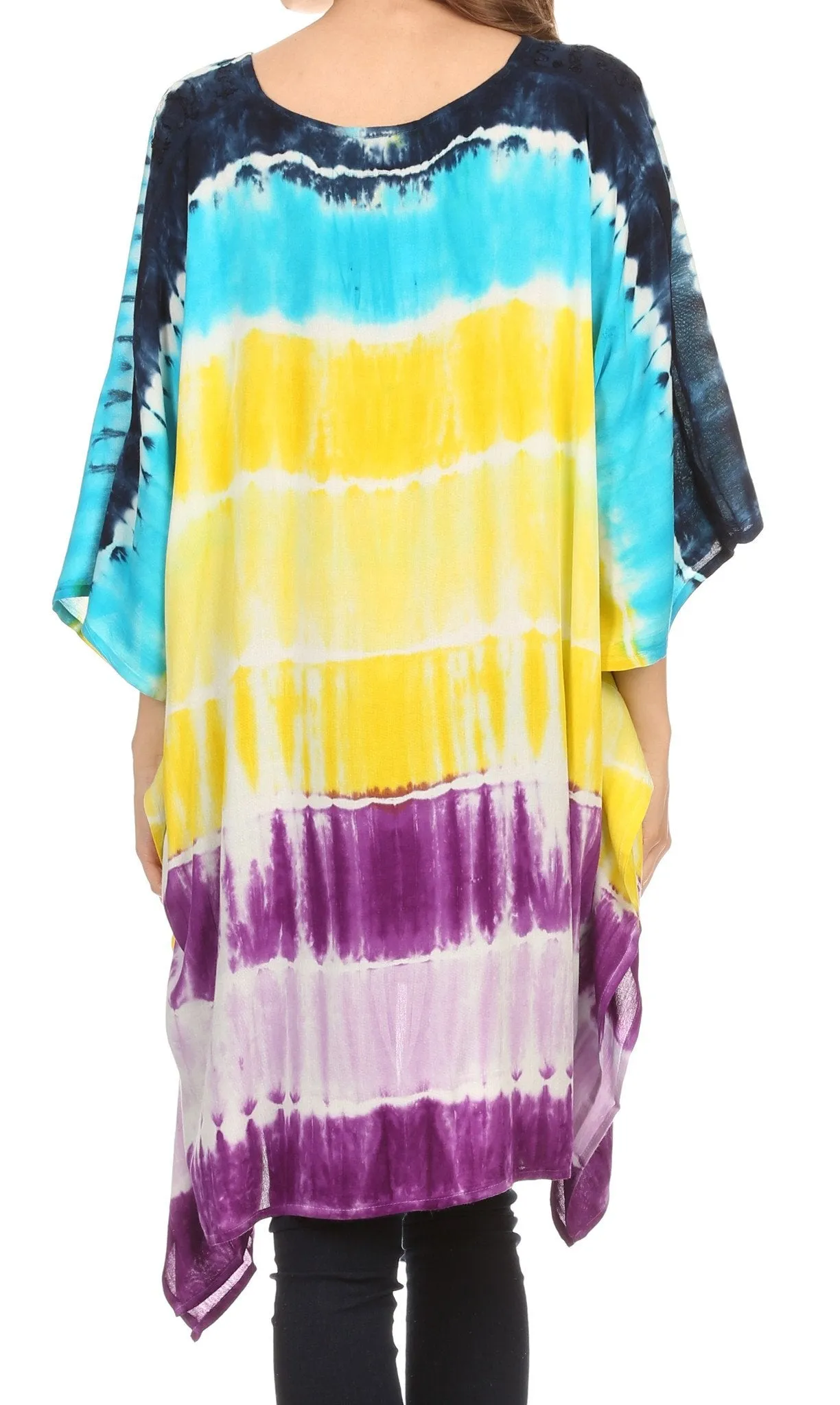 Sakkas Kalinda Embroidered Tie Dye Loose Fit Caftan Poncho Tunic Top / Cover-Up