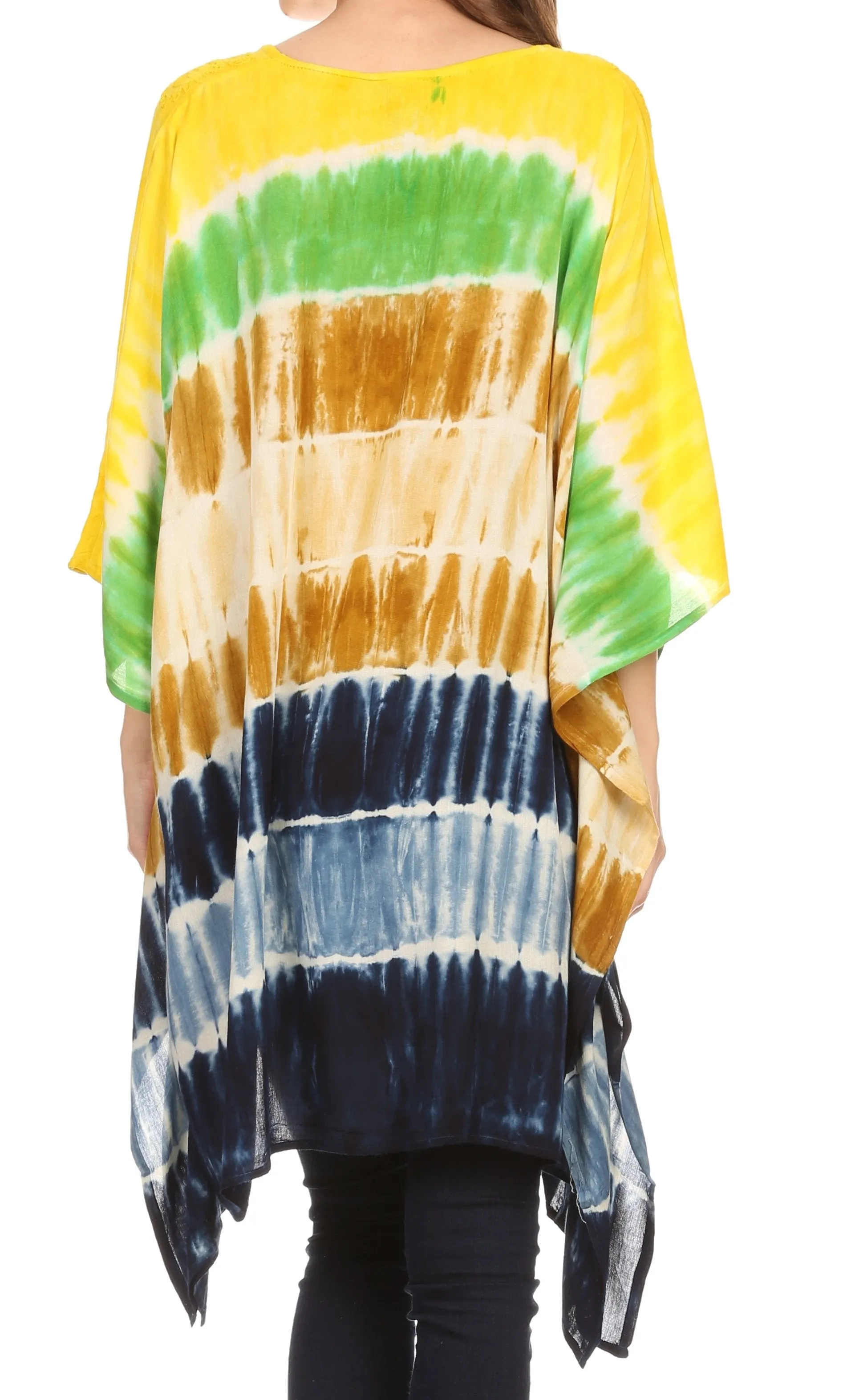 Sakkas Kalinda Embroidered Tie Dye Loose Fit Caftan Poncho Tunic Top / Cover-Up