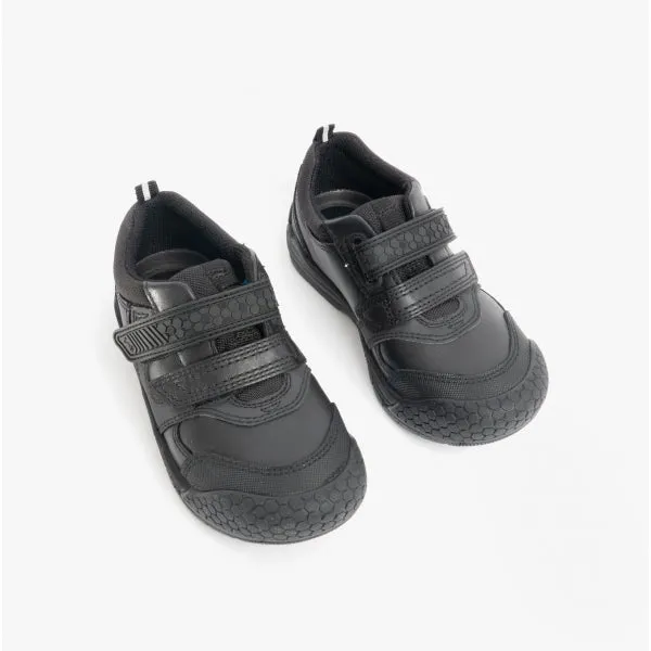 STRIKE Boys Leather Touch Fasten School Shoes Black