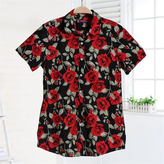 Summer Short Sleeve Beach Shirt Women Floral Blouses Print Cotton Tops Ladies Short Blusas Plus Size Women Clothes Fashion Shirt