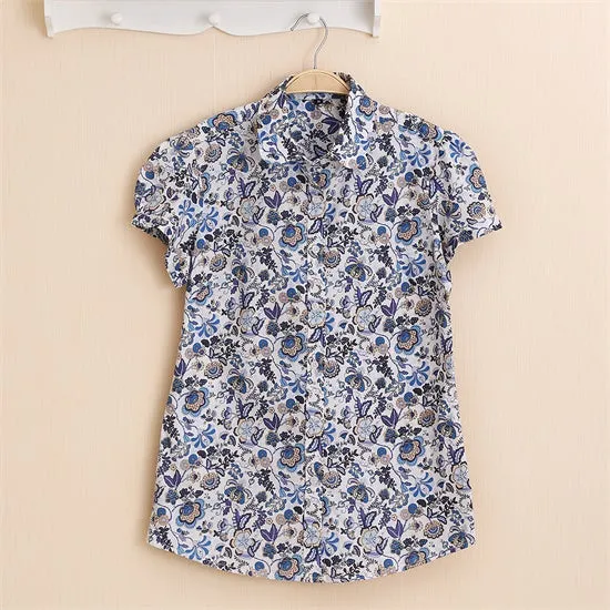 Summer Short Sleeve Beach Shirt Women Floral Blouses Print Cotton Tops Ladies Short Blusas Plus Size Women Clothes Fashion Shirt