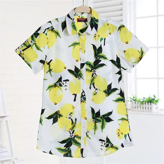 Summer Short Sleeve Beach Shirt Women Floral Blouses Print Cotton Tops Ladies Short Blusas Plus Size Women Clothes Fashion Shirt