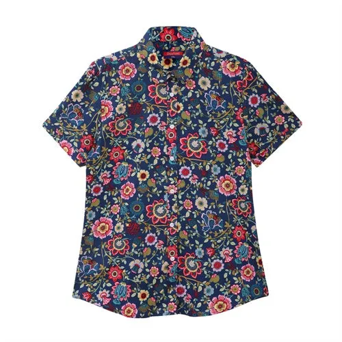 Summer Short Sleeve Beach Shirt Women Floral Blouses Print Cotton Tops Ladies Short Blusas Plus Size Women Clothes Fashion Shirt