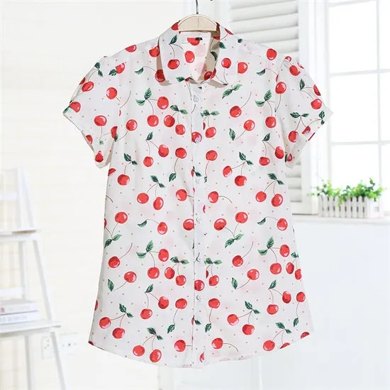 Summer Short Sleeve Beach Shirt Women Floral Blouses Print Cotton Tops Ladies Short Blusas Plus Size Women Clothes Fashion Shirt