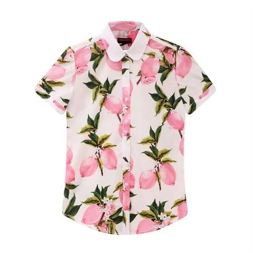 Summer Short Sleeve Beach Shirt Women Floral Blouses Print Cotton Tops Ladies Short Blusas Plus Size Women Clothes Fashion Shirt