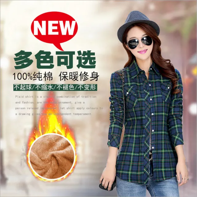 Velvet Thick Warm Women's Plaid Shirt Female Long Sleeve Tops M-XXL Size Winter Check Blouse Blusas Femininas Chemise Femme