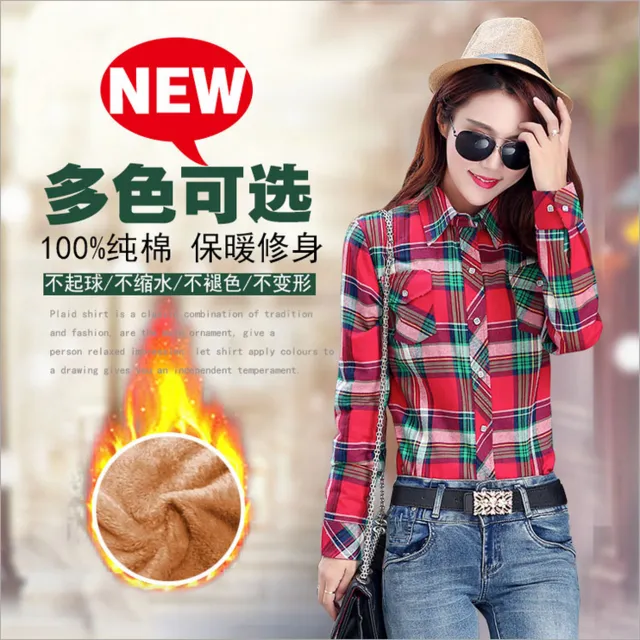 Velvet Thick Warm Women's Plaid Shirt Female Long Sleeve Tops M-XXL Size Winter Check Blouse Blusas Femininas Chemise Femme