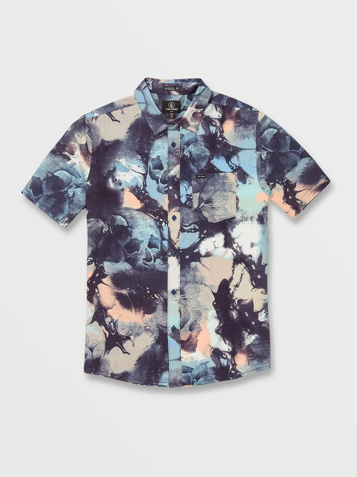 Volcom Skulli Print Short Sleeve Woven Shirt - Navy